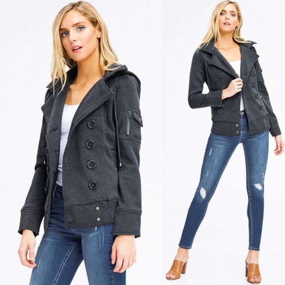Montrez Jackets & Blazers - 1 Left!{Montrez}Charcoal Gray Hooded Button Jacket